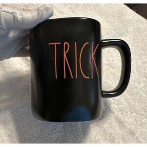 Rae Dunn Trick Treat Large Black Coffee Mug with Orange Letters Halloween Theme